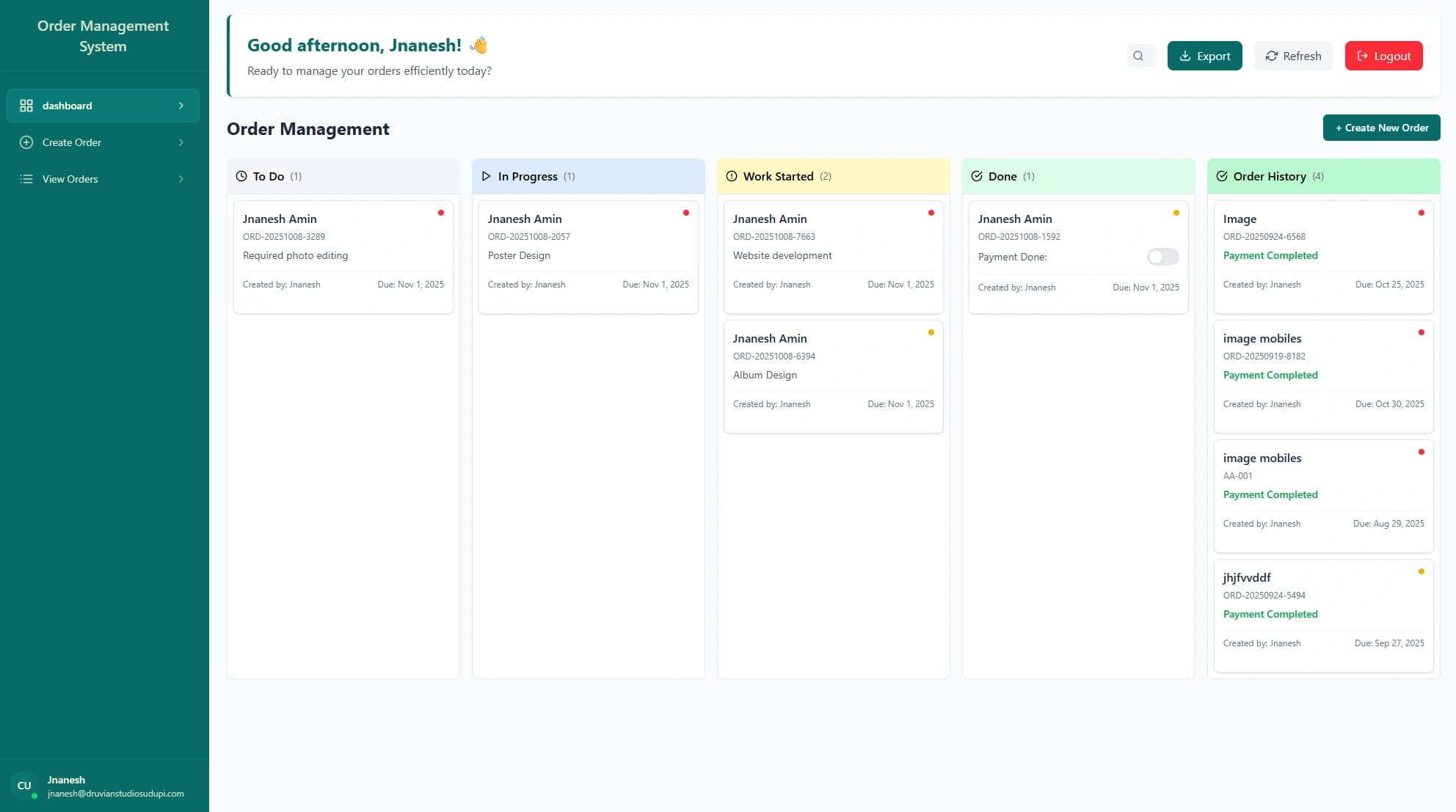 Order Management System screenshot